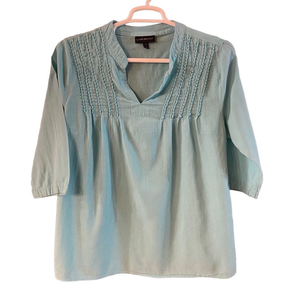 Lane Bryant 3/4 Sleeve Embellished Cotton Aqua top. Size 14/16 - Picture 1 of 11